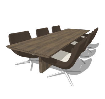 现代实木餐桌椅skb文件，办公室会议桌长餐桌草图大师模型下载