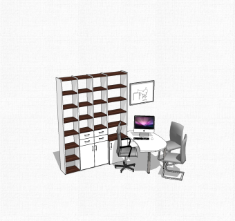 现代白色简约班台桌su模型，班台桌sketchup模型下载