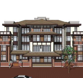 欧式连排别墅草图大师模型，别墅sketchup模型免费下载
