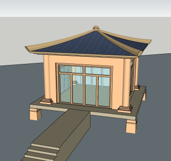 中式玻璃亭sketchup模型下载，玻璃亭skb模型分享