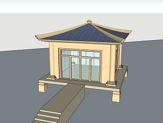 中式玻璃亭sketchup模型下载，玻璃亭skb模型分享