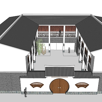 传统四合院建筑草图大师模型分享免费下载