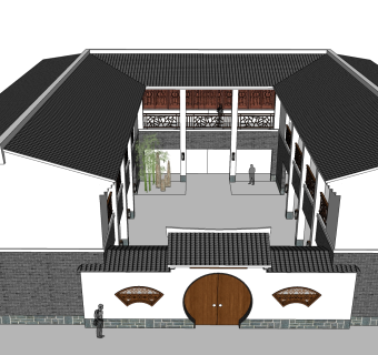 传统四合院建筑草图大师模型分享免费下载