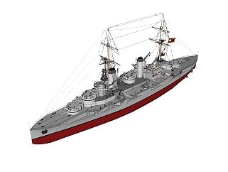 现代布列塔尼级战列舰草图大师模型，战列舰sketchup模型下载