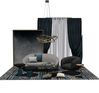 现代北欧布艺沙发草图大师模型，沙发su模型下载