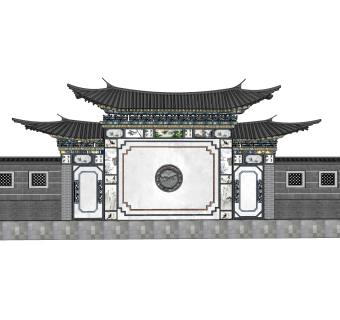 中式精细照壁SU模型下载