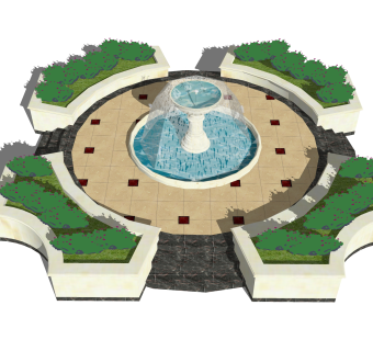 现代花坛SU模型，花坛SKP模型下载