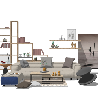 北欧布艺沙发组合su模型，沙发组合sketchup模型下载