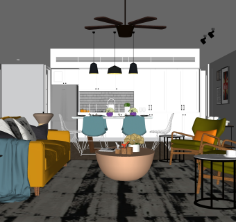 小户型客餐厅免费su模型草图大师文件下载