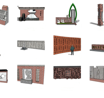 SU闽南景墙组合模型下载