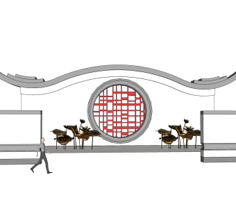中式照壁景墙sketchup模型下载