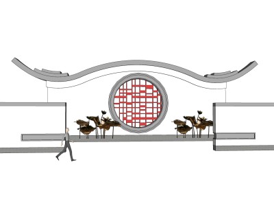 中式照壁景墙sketchup模型下载
