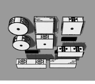 新中式吸顶灯组合草图大师模型，吸顶灯sketchup模型下载