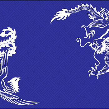 中国风古典龙凤背景白描装饰图案