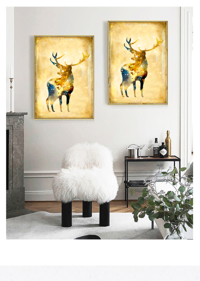 手绘彩绘麋鹿动物现代装饰画，现代简约客厅玄关墙面装饰画