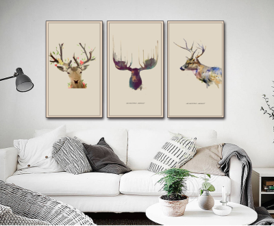 创意怀旧麋鹿无框画装饰画，简约北欧客厅沙发背景墙装饰画