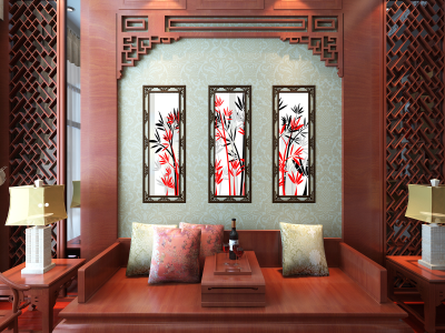古典中式客厅背景装饰画，典雅中式客厅沙发背景墙装饰画