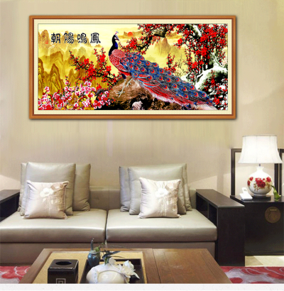 磅礴大山朝阳鸣凤创意装饰画，简约中式客厅沙发背景装饰画