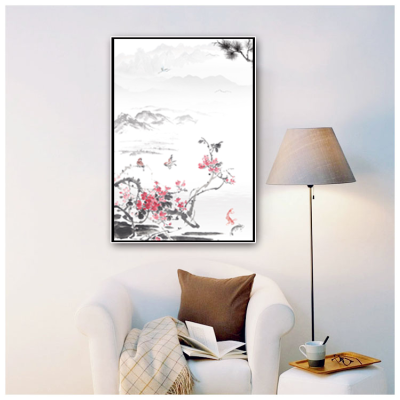 中国风水墨梅花装饰画，现代简约客厅沙发背景装饰画