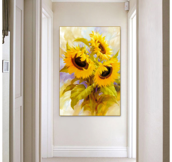 绽放的金色向日葵装饰画，简约现代玄关过道走廊背景墙装饰画