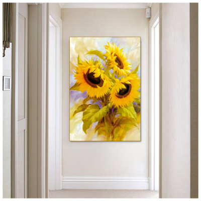 绽放的金色向日葵装饰画，简约现代玄关过道走廊背景墙装饰画