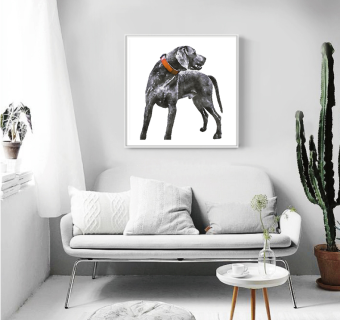 黑白水墨狗年大吉装饰画，现代简约北欧抽象客厅沙发黑白装饰画