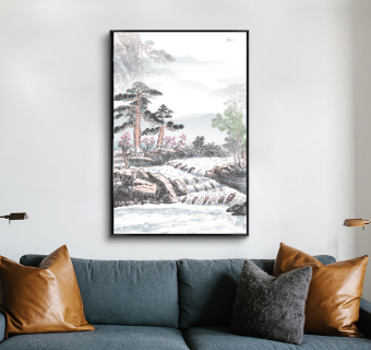 中国风山水意境装饰画背景，现代简约客厅沙发背景装饰画