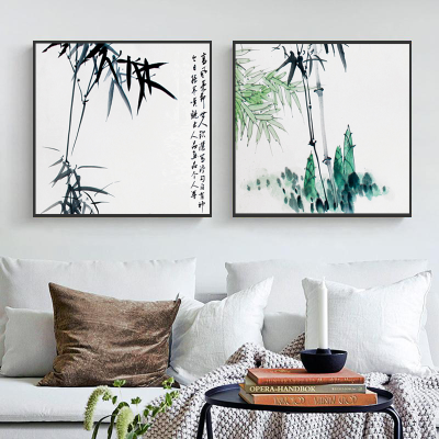 中国风水墨竹子装饰画，现代简约客厅沙发黑白装饰画