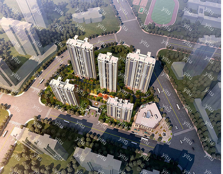 住宅商业区鸟瞰效果图，建筑大楼效果图制作方案 (2).jpg1/2