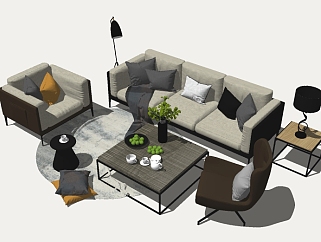 北欧风格沙发组合的草图模型，沙发组合sketchup模型库