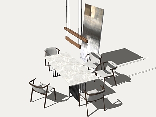 现代风格餐桌<em>室内</em>表现的草图模型，餐桌sketchup模型库