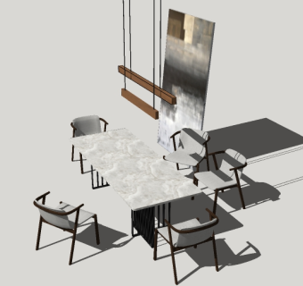 现代风格餐桌室内表现的草图模型，餐桌sketchup模型库