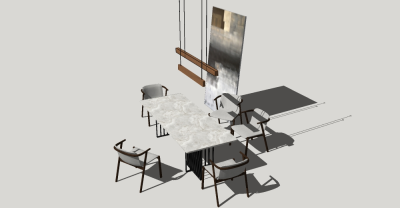 现代风格餐桌室内表现的草图模型，餐桌sketchup模型库