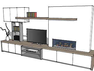 现代<em>简约</em>电视柜的草图模型，电视柜sketchup模型库