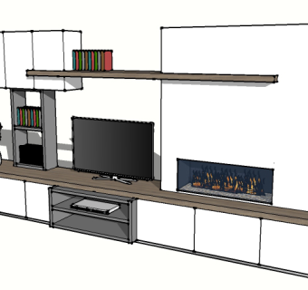 现代简约电视柜的草图模型，电视柜sketchup模型库