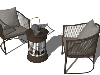 中式休闲椅单品草图模型，<em>椅子</em>sketchup模型库