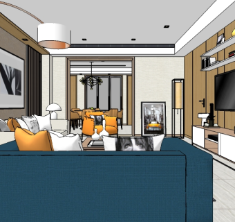 现代港式客餐厅草图模型，客餐厅草图大师模型下载