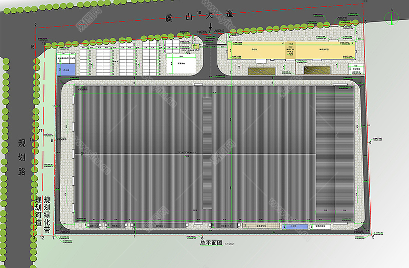 玻璃加工厂鸟瞰效果图设计，大型工业厂区设计方案效果图 (4).jpg2/2