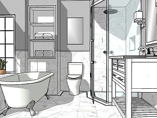 现代<em>简约</em>浴室卫生间草图模型，卫生间sketchup模型库
