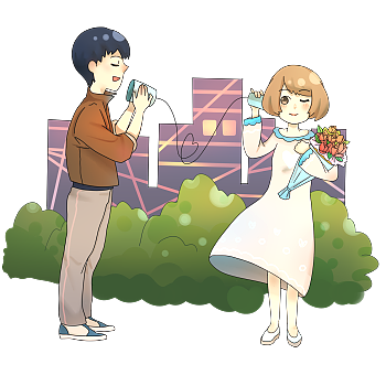 七夕情人节情侣爱情传声筒七夕场景插图