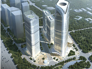 中国航天科技园鸟瞰效果图设计，建筑大楼方案效果图制作