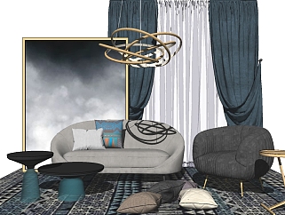 北欧风格设计感沙发组合草图模型，沙发草图大师模型下载