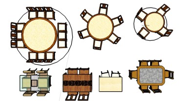 7款中式餐桌集锦草图模型，餐桌草图模型sketchup下载