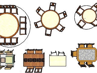 7款中式餐桌集锦草图模型，餐桌草图模型sketchup下载