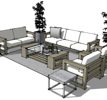 新中式沙发组合草图模型，沙发组合草图大师模型下载