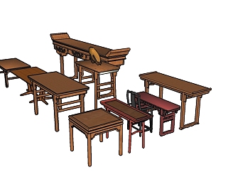 9款中式案台桌子集锦草图模型，条案桌子草图模型...