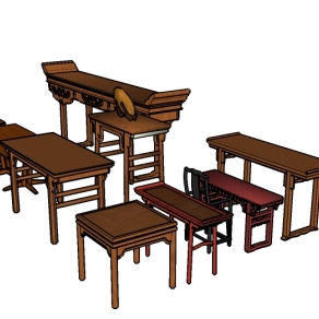 9款中式案台桌子集锦草图模型，条案桌子草图模型sketchup下载