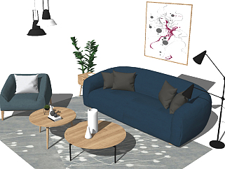 北欧风格布艺沙发组合草图模型，沙发草图大师模型下载