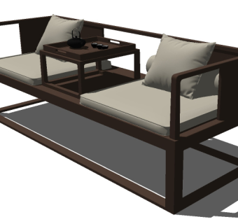 中式双人座沙发草图模型，沙发草图大师模型下载