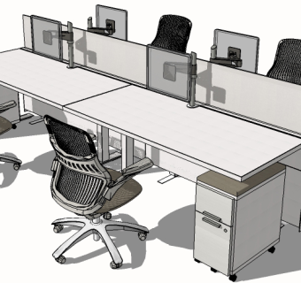 现代办公桌草图模型，办公桌草图大师模型下载